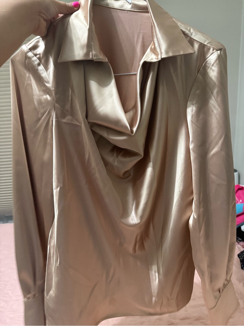 Satin Draped Cowl Neck Blouse in Champagne
